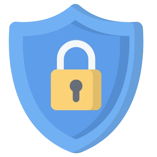 Shield with padlock symbolizing security.