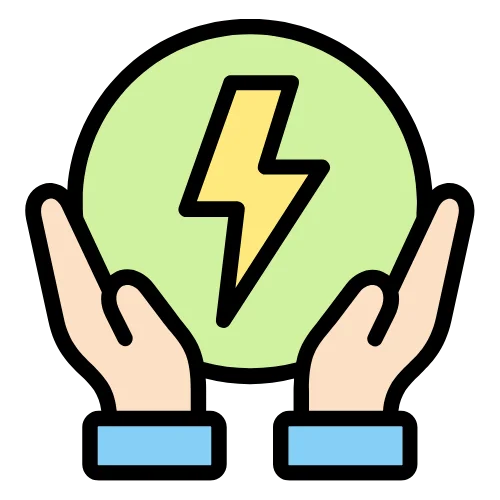 Hands holding energy bolt representing power saving