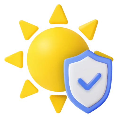 Sun with shield showing sun protection